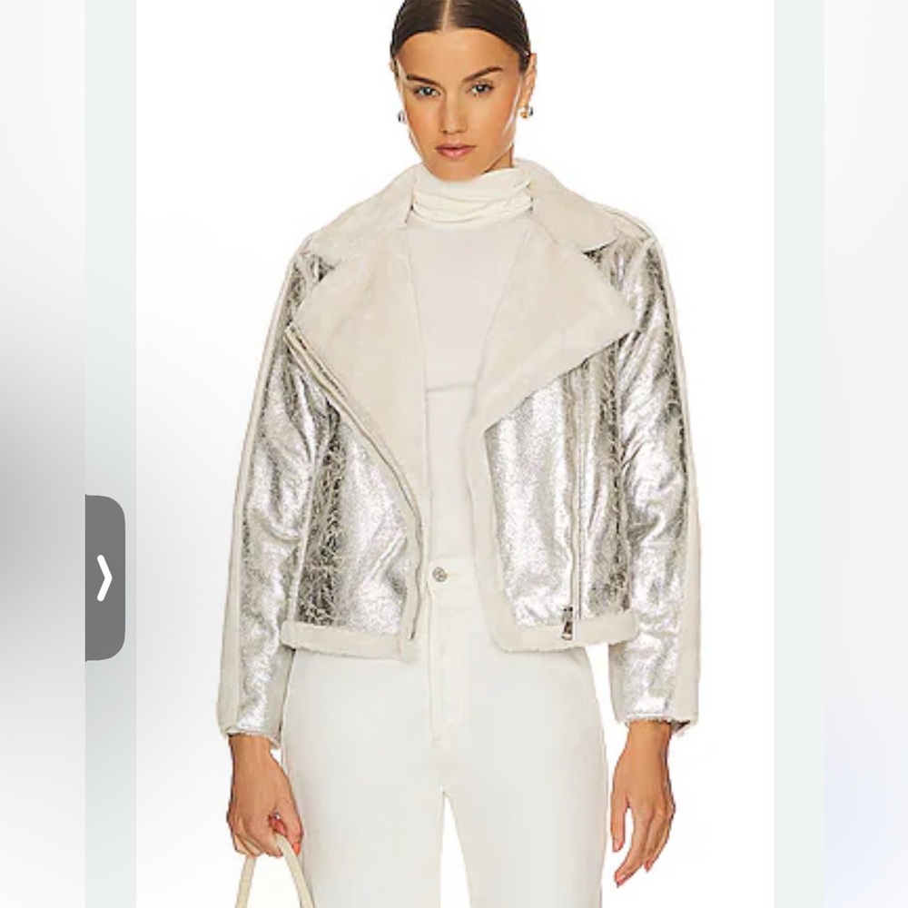 Adrienne Landau moonstone XS Silver Jacket Faux Fur Lined jacket NWT Msrp 695